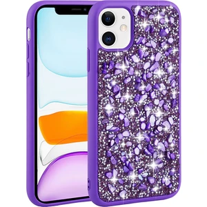 Alan Tech iPhone 11 Uyumlu Parlak Taşlı Tasarım Zore Linea Kapak-Mor