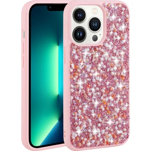 Alan Tech iPhone 13 Pro Max Uyumlu Parlak Taşlı Tasarım Zore Linea Kapak-Pembe