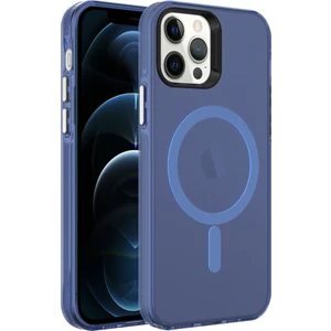 Alan Tech iPhone 12 Pro Max Uyumlu Zore Magsafe Şarj Özellikli Buzlu Transparan C-Pro Sert Kapak-Lacivert