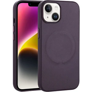 Alan Tech iPhone 14 Plus Uyumlu Pu Deri Magsafe Wireless Şarj Özellikli Zore Derix Kapak-Derin Mor