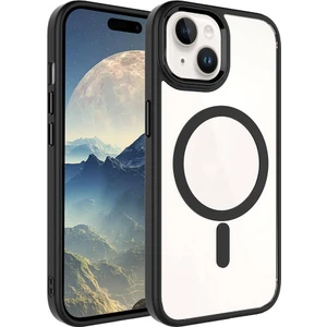 Alan Tech iPhone 15 Uyumlu Wireless Şarj Özellikli Zore Krom Magsafe Silikon Kapak-Siyah