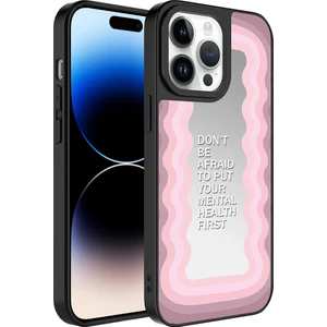 Alan Tech iPhone 14 Pro Uyumlu Aynalı Desenli Kamera Korumalı Parlak Zore Mirror Kapak-Ayna