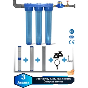 Atlantis Daire Bina Girişi 20 Inch 3 Aşama Su Arıtma Yumuşatma Cihazı(Koku,pas,klor Önleyici Set)
