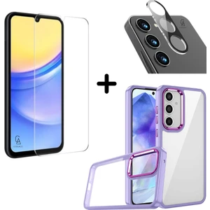 Samsung Galaxy A15 Uyumlu Pastel Renk Telefon Kılıfı Temperli Cam Ekran ve Kamera Koruyucu