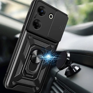 Tecno Camon 20 ile Uyumlu Kılıf Magnetik Standlı Kamera Korumalı Sürgülü Kapak
