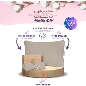 Çift Katlı Müslin Bebek Yastık Kılıfı,  Pamuk, 50X32X6 cm