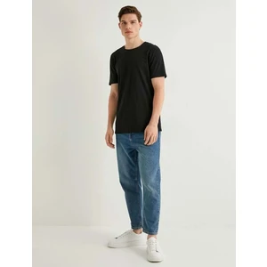 Basic Tişört Slim Fit Bisiklet Yaka Kısa Kollu - Koton - 4SAM10842HK - Siyah - S