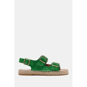 Be Style  Mary Kadın Yeşil Süet Deri Espadril Sandalet