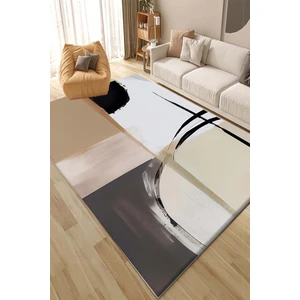 Balat Halı Modern Çizgili Bej Dijital Kaymaz Taban Yıkanabilir Modern Çizgili Halı Yolluk