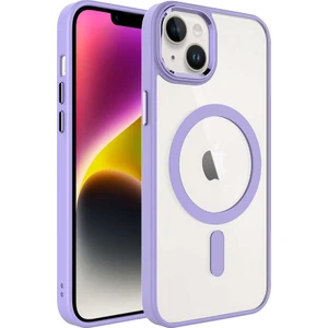 Zeyline Apple iPhone 14 Plus Uyumlu Wireless Şarj Özellikli Zore Krom Magsafe Silikon Kapak-Lila