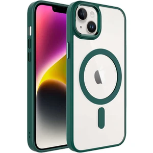 iPhone 14 Plus Uyumlu Wireless Şarj Özellikli Zore Krom Magsafe Silikon Kapak-Koyu Yeşil