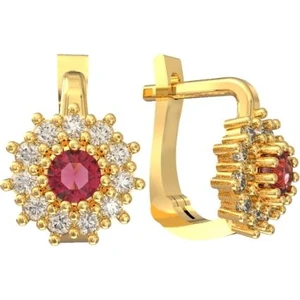 Roza Silver 925 Ayar Gümüş Yakut Taşlı Gold Yuvarlak Çocuk Küpesi