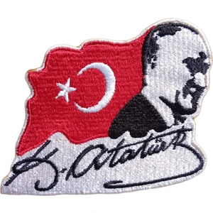 Ütü ile Yapışan Kemal Atatürk Imza Bayrak Arma Yama Patch