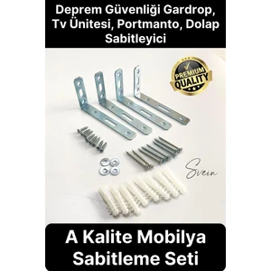 Deprem Güvenliği Dolap Duvara Sabitleme Aparatı Seti Mobilya Portmanto Gardırop Eşya L Demir Gönye