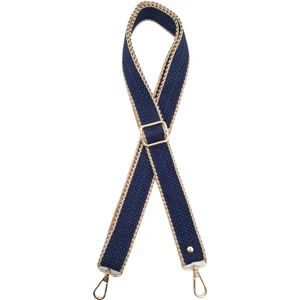 Angel Çanta Aksesuar 120X3 cm Polyester Kolon Çanta Sapı Lacivert Renk Bej Şeritli Light Gold Metalli