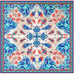 Bursa İpek Mint Kırmızı Karanfil Lale Desen Ipek Mendil