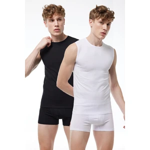 Erkek Siyah Beyaz 2 Li Paket Yuvarlak Yaka Kolsuz Modal Body 007 2M007