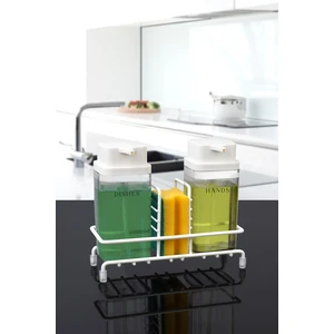 Okyanus Home Plastik Deluxe Kare Standlı 2'li Şeffaf Beyaz Sıvı Sabunluk Seti Banyo Mutfak
