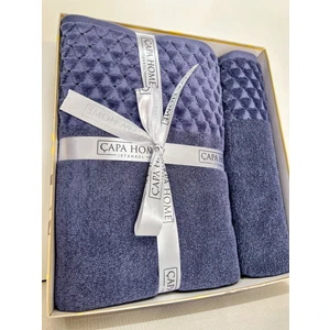 2'Li Jakarlı Kutulu Banyo Havlu Hamam Takımı 1 Adet 70 x 140, 1 Adet 50 x 90  cm