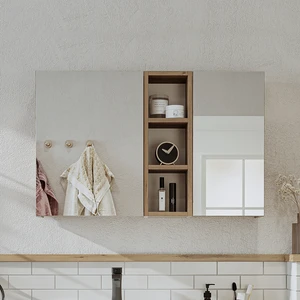 Banyo Dolabı Kulpsuz 2 Kapaklı Atlantik Çam Mdf 95 cm Aynalı Banyo Üst Dolabı