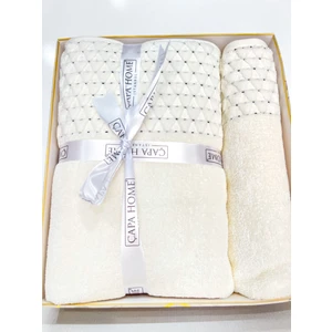 2'Li Jakarlı Kutulu Banyo Havlu Hamam Takımı 1 Adet 70 x 140, 1 Adet 50 x 90  cm
