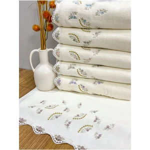 6 Adet Fransız Güpür Işlemeli Çeyizlik 50 x 90  cm  Kadife El Ve Yüz Havlusu