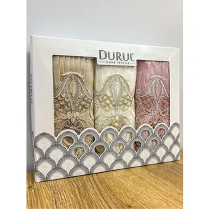 3'Lü Fransız Güpür Işlemeli Kutulu Çeyizlik 50 x 90  cm  Kadife El Ve Yüz Havlusu