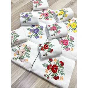 3d Nakışlı Kadife Analı-Kızlı Çeyizlik 6 Adet 50 x 90  cm  El Yüz & 6 Adet 30 x 50 cm Mutfak Havlu Seti