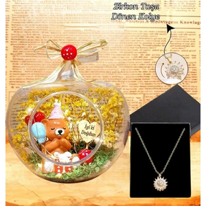 Doğum Günü Hediyesi Işıklı Teraryum & Dönen Zirkon Güneş Kolye