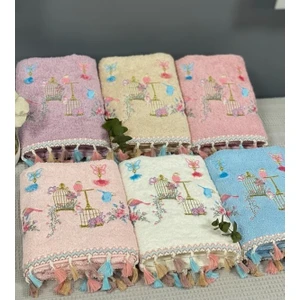 Kuş Kafes Nakışlı Pamuklu Püsküllü 6'Lı 30 x 50 cm Mutfak Havlu Seti