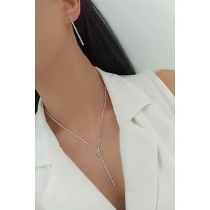 Abiye Kolye Küpe Set Taşlı Su Yolu Kolye Küpe Set TrKolye5972