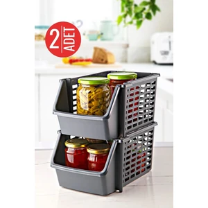 Open Home 2 Adet Antrasit Çok Amaçlı Dolap Içi, Evye Altı ve Buzdolabı Içi Katlı Düzenleyici