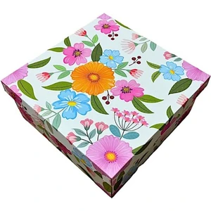 Koli Kolay Renkli Çiçek Baskılı Hediye Kutusu 25X25X12CM