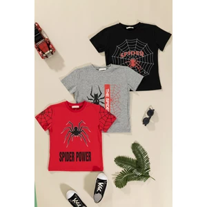 For You Kids 3'lü Spider Baskılı Siyah Kırmızı Gri Tshirt