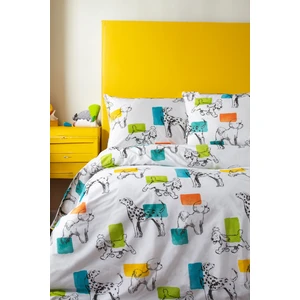Leruum London Sevimli Köpek Desenli Hayvan Baskılı 100% Pamuk Tek Kişilik Nevresim ve 1 Adet Yastık Kılıfı Seti 160X220