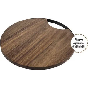 Siyah Metalli Yuvarlak Akasya Sunum Tahtası 30 cm