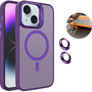 iPhone 14 Kılıf + Lens Koruyucu Magsafe ve Stant Özellikli Arkası Mat Sert Pc Leke Yapmaz