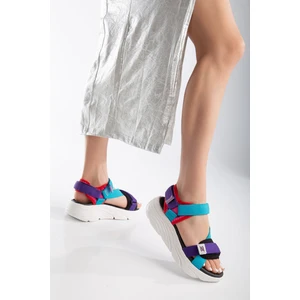 White Line Sandal Spor SS001 Kadın Dolgu Topuklu Spor Sandalet Mavi - Mor