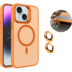 iPhone 14 Kılıf + Lens Koruyucu Magsafe ve Stant Özellikli Arkası Mat Sert Pc Leke Yapmaz