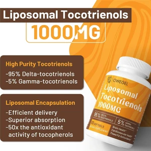 Liposomal Tocotrienols 1000mg - High Bioavailability Vitamin E Tocotrienols Supplements 95% Delta & 5% Gamma Tocotrienol Capsules Support Cardiovascular Skin Bone Antioxidant 60 Softgels