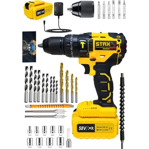 Staxx Power Alman XL5800 10AH 13 mm Çelik Mandren Darbeli Çift Akülü Vidalama Çelik Şanzuman Şarjlı Matkap