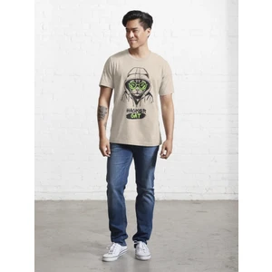 Hacker Cat Baskılı Bisiklet Yaka T-Shirt