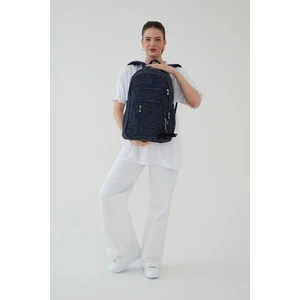 Collina Unisex Imperteks Kumaş Su Geçirmez Büyük Boy Çok Gözlü Lacivert Seyahat Sırt Çantası Okul Çantası RC-S001F