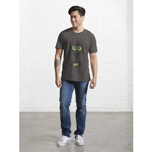 Hacker Cat Baskılı Bisiklet Yaka T-Shirt