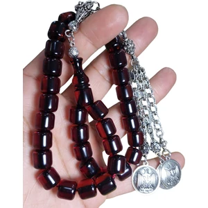 Cekke Tesbih Ateş Kehribar 9*11 mm Çubuk Ateş Kehribar Günlük Kullanıma Uygun Tesbih