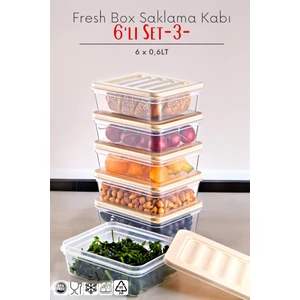 Ny Home 6'lı Set Freshbox Mikrodalga ve Difrize Uygun Saklama Kabı Krem