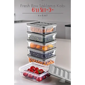 Ny Home 6'lı Set Freshbox Mikrodalga ve Difrize Uygun Saklama Kabı Gri