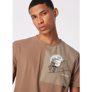 Discovery Expedition Koyu Bej Erkek Bisiklet Yaka Relaxed Baskılı Su Itici T-Shirt D4SM-TST3252