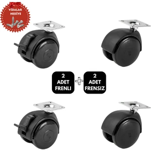 Blackbird Home Döner Tablalı Siyah 50'lik Plastik Dolap Sehpa Masa Mobilya Tekeri 2 Adet Frenli - 2 Adet Frensiz