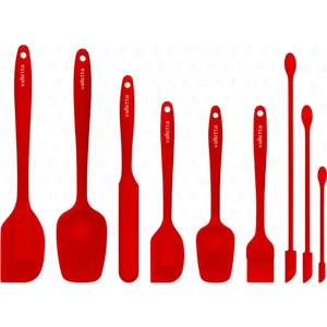 Drongo Kavanoz Sıyırıcılı Silikon Spatula Seti 9 Parça Kırmızı